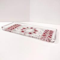 Vintage Cut Glass Serving Tray / Stollen Plate with Red Star Design, Charcuterie Appetizer Serving Tray