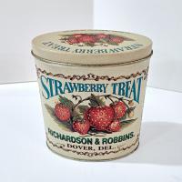 Vintage Strawberry Treats Richardson and Robbins Oval Storage Tin, Bristol Ware Retro Collectible Tin Container