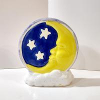 Ceramic Celestial Moon and Sun Face Two Sided Coin Bank
