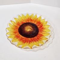 Vintage Sunflower Glass Plate, Decorative Flower Plate
