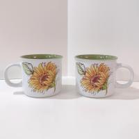 Vintage Sunflower 18 Ounce Ceramic Coffee Tea Mugs, Set of 2