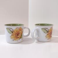 Vintage Sunflower 18 Ounce Ceramic Coffee Tea Mugs, Set of 2
