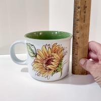 Vintage Sunflower 18 Ounce Ceramic Coffee Tea Mugs, Set of 2
