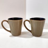 Vintage Brown and Tan Swirled Ceramic Coffee Tea Mugs, Set of Two, Oversized Stoneware Mugs