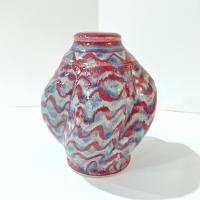 Vintage Red and Blue Swirled Hand Crafted Studio Pottery Ceramic Vase