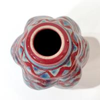 Vintage Red and Blue Swirled Hand Crafted Studio Pottery Ceramic Vase