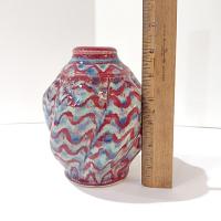 Vintage Red and Blue Swirled Hand Crafted Studio Pottery Ceramic Vase