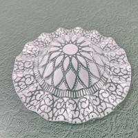 Vintage Sydenstricker Fused Glass Ruffled White and Clear Floral Bowl, Trinket Jewelry Dish