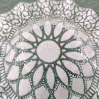 Vintage Sydenstricker Fused Glass Ruffled White and Clear Floral Bowl, Trinket Jewelry Dish