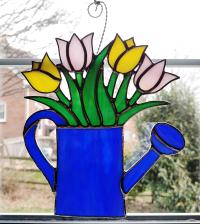 Stained Glass Tulip Bouquet in Watering Can