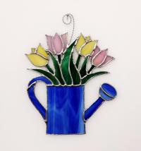 Stained Glass Tulip Bouquet in Watering Can
