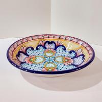 Vintage Authentic Talavera Mexican Oval Ceramic Serving Bowl, Hand Painted Floral Talavera Pottery