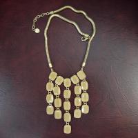 Vintage Talbots Tan Yellow Acrylic Cascade Statement Bib Necklace with Gold Tone Snake Chain, Adjustable Length 20" to 22"