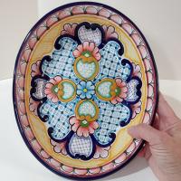 Vintage Authentic Talavera Mexican Oval Ceramic Serving Bowl, Hand Painted Floral Talavera Pottery