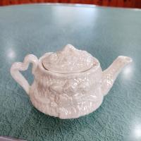 Vintage Opalescent Ceramic Miniature Teapot with Pink Roses Design