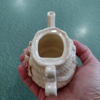 Vintage Opalescent Ceramic Miniature Teapot with Pink Roses Design