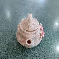 Vintage Opalescent Ceramic Miniature Teapot with Pink Roses Design