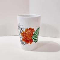 Tall Floral Ceramic Tumbler, Handle less Coffee Tea Mug