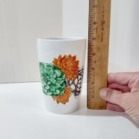 Tall Floral Ceramic Tumbler, Handle less Coffee Tea Mug