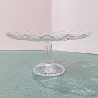 Antique John Higbee Delta Thistle 9 3/4 In Clear Pressed Glass Pedestal Cake Stand with Scalloped Lip, Vintage EAPG Pastry Dessert Plate