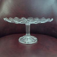 Antique John Higbee Delta Thistle 9 3/4 In Clear Pressed Glass Pedestal Cake Stand with Scalloped Lip, Vintage EAPG Pastry Dessert Plate