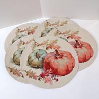 Vintage Round Fabric Fall Pumpkin Placemats, Set of 5
