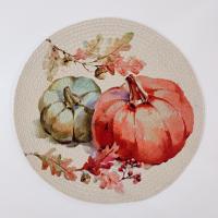 Vintage Round Fabric Fall Pumpkin Placemats, Set of 5
