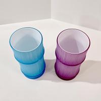Vintage Bamboo Tiki Tumblers, Ribbed Plastic Blue and Purple Luau Drinkware, Set of Two