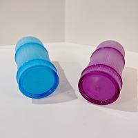 Vintage Bamboo Tiki Tumblers, Ribbed Plastic Blue and Purple Luau Drinkware, Set of Two