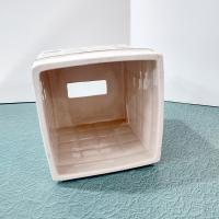 Vintage Ceramic Square Tissue Box Cover Holder with Blue Beige Tan Mosaic Geometric Design