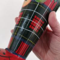 Vintage Jane Keltner Toleware Painted Metal Vase with Fruit and Plaid Design, Signed Keltner Two's Company Tole Cone Vase