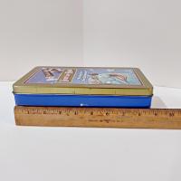 Vintage Tootsie Roll Blue Moonface Making the World Sweeter Tin Box, Retro Rectangular Metal Storage Container