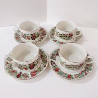 Vintage Marine Foundation Toys for Tots Flat Tea Cups and Saucers, Set of Four, Toy Shop Christmas Tea Set