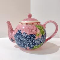 Vintage Laurie Gates Hydrangea Ceramic Pink Spongeware Tea Pot