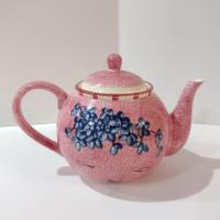 Vintage Laurie Gates Hydrangea Ceramic Pink Spongeware Tea Pot