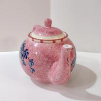 Vintage Laurie Gates Hydrangea Ceramic Pink Spongeware Tea Pot