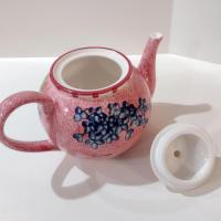 Vintage Laurie Gates Hydrangea Ceramic Pink Spongeware Tea Pot