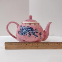 Vintage Laurie Gates Hydrangea Ceramic Pink Spongeware Tea Pot