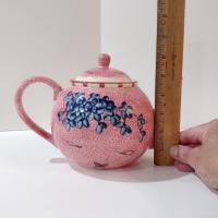 Vintage Laurie Gates Hydrangea Ceramic Pink Spongeware Tea Pot