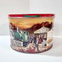 Vintage Jacobsen's of Denmark Butter Cookie Train Station Tin, Large Round Train Themed Metal Storage Tin.