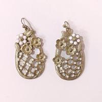 Vintage White and Gold Flower Trellis Lattice Weave Drop Dangle Earrings
