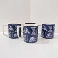 Vintage Mikasa Blue Tribal Arts Coffee Tea Mugs, Set of Four