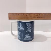 Vintage Mikasa Blue Tribal Arts Coffee Tea Mugs, Set of Four