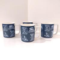 Vintage Mikasa Blue Tribal Arts Coffee Tea Mugs, Set of Four