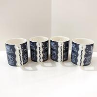 Vintage Mikasa Blue Tribal Arts Coffee Tea Mugs, Set of Four