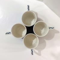 Vintage Mikasa Blue Tribal Arts Coffee Tea Mugs, Set of Four