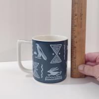 Vintage Mikasa Blue Tribal Arts Coffee Tea Mugs, Set of Four