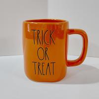 Vintage Rae Dunn Trick or Treat Halloween Oversized Ceramic Coffee Tea Mug, Orange Pumpkin Face Mug