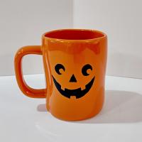Vintage Rae Dunn Trick or Treat Halloween Oversized Ceramic Coffee Tea Mug, Orange Pumpkin Face Mug