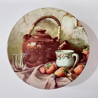 Vintage Robert Chailloux Regal Tea Large Round Cookie Tin, Tea Kettle and Strawberries 10 Inch Metal Tin Storage Container
